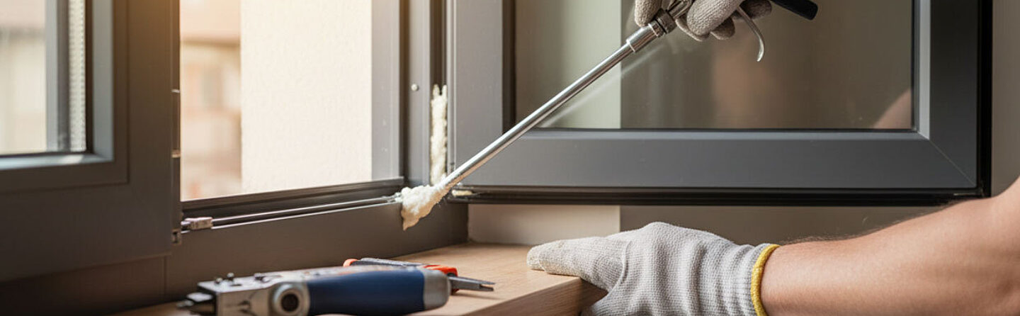 Firefly Gemini Flash Close up of hands installing an energy efficient window or sealing insulation warm n 647272
